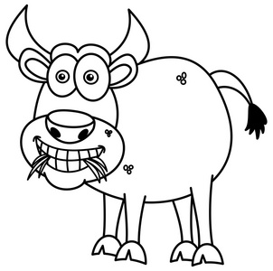 牛吃草的着色吃草的生物棕色公牛公牛在部落风格-矢