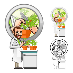 切一片叶子从一种植物的植物科学家卡通人物