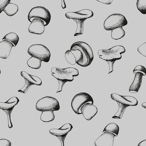 手绘制无缝模式与蘑菇
