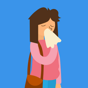 卡通流感卡通生病流感女人.矢量照片