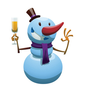 有趣的雪人与一杯香槟