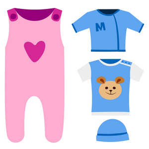 矢量婴儿衣服图标集设计纺织品休闲面料五颜六色服装童装插画