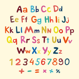 手绘矢量字母表。 艺术儿童