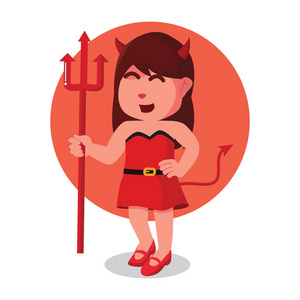 红魔红女孩手持三叉戟武器插画
