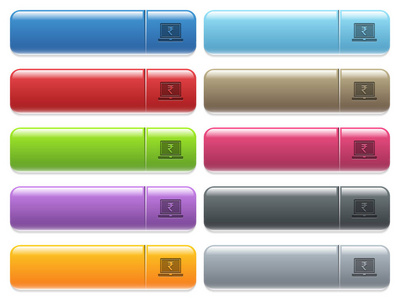 带卢比的笔记本电脑在彩色光泽的标志图标, 长方形菜单按钮