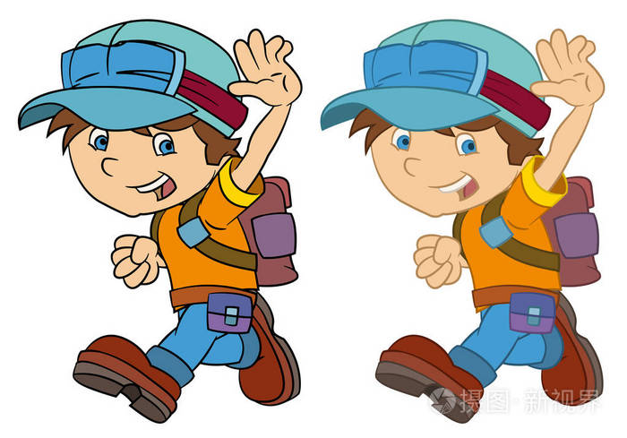 动画片男孩看, 奔跑和微笑-例证为孩子