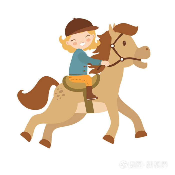 可爱的小女孩骑着一匹马插画-正版商用图片0fgwg9-摄图新视界