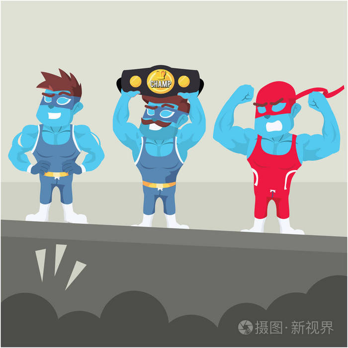 舞台上的蓝色摔跤手