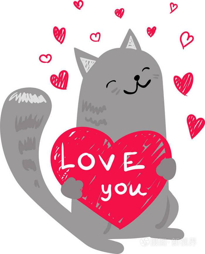 有爱心的卡通猫插画-正版商用图片0fgy0o-摄图新视界