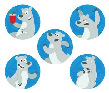 五套蓝色的圆形框架与可爱的北极熊