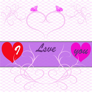 明信片与爱的宣言, 在一个温柔的粉红色背景的心和蝴蝶