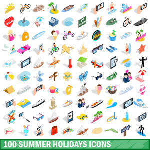 100暑假图标集, 等距3d 样式