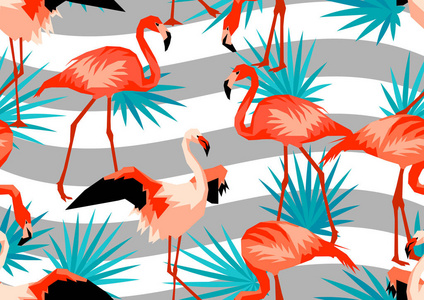 热带明亮的抽象鸟和棕榈叶照片