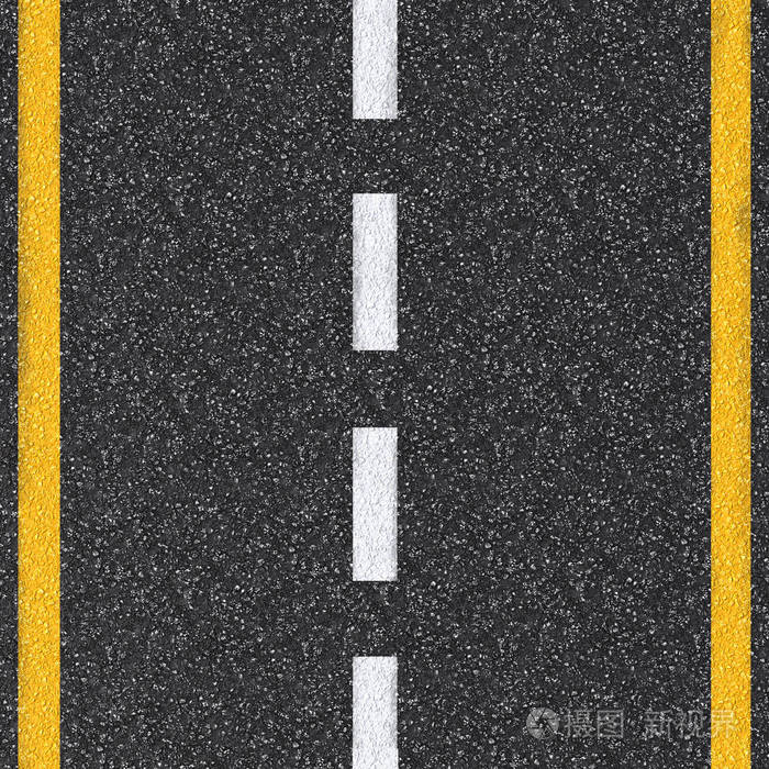 沥青路面顶视图用白色和黄色的线