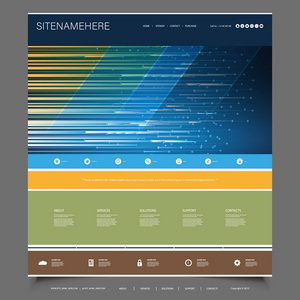 商务或技术网站模板设计, 带有抽象的彩色条纹标题