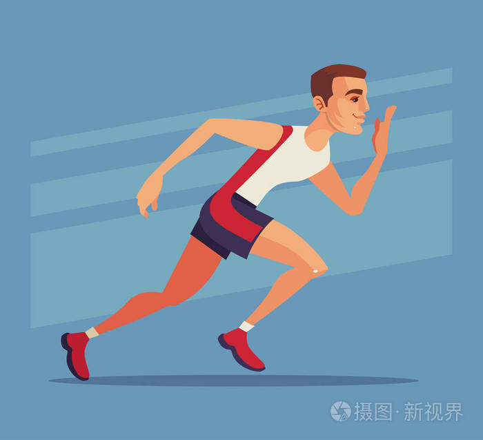 赛跑者体育人性格跑得快.矢量平面卡通插画