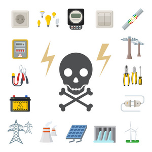 能源电力矢量电源图标电池插图工业电工电压电器厂安全插座技术