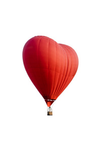 红色热空气气球在白色背景的心脏被隔绝的形状