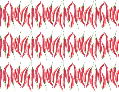 明亮的红辣椒模式水彩手绘