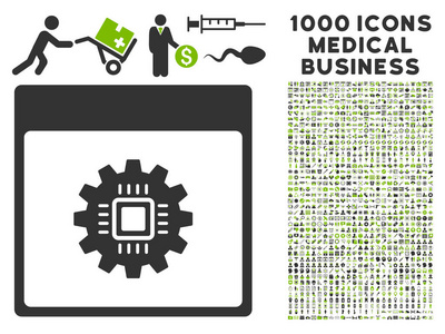 与 1000年医疗业务芯片齿轮日历页面图标符号