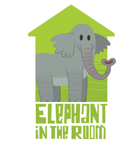 房子徽章, 滑稽的灰色大象站立和微笑