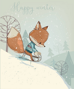 雪橇上可爱的狐狸