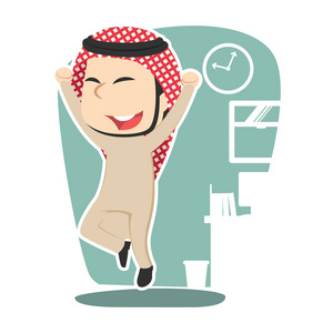 阿拉伯商人跳跃快乐插画设计