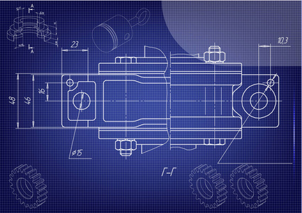 蓝色背景上的机械图纸