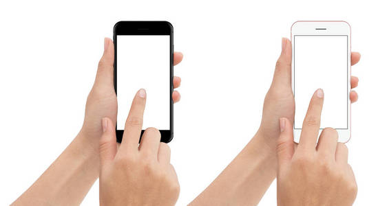 分离与剪切路径在白色背景上的手触摸手机