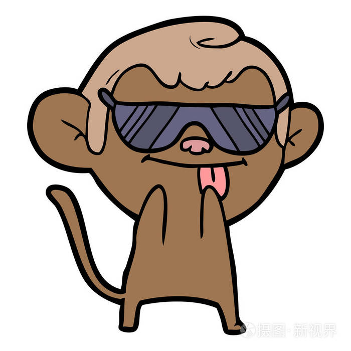 滑稽的卡通猴戴墨镜