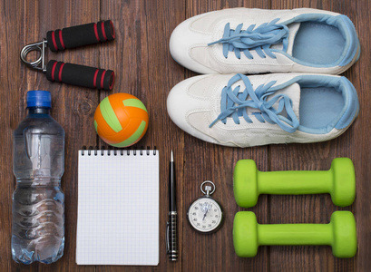锻炼和健身节食复制空间日记。健康的生活方式的概念