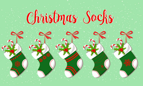 可爱的圣诞袜设置矢量图