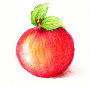 画苹果。水彩和铅笔艺术
