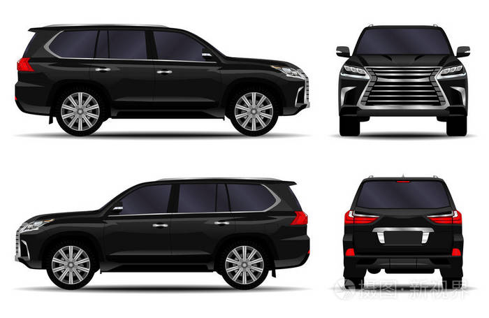 前视图;侧面视图;后视图