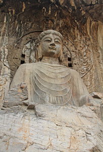 河南洛阳的龙门石窟佛雕像石刻图片