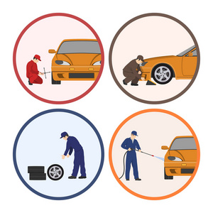 车辆车间.汽车服务在白色背景上的图像照片