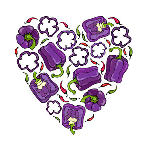 心紫色, 红色, prange, 绿色, 黄色, 紫罗兰色的甜椒.