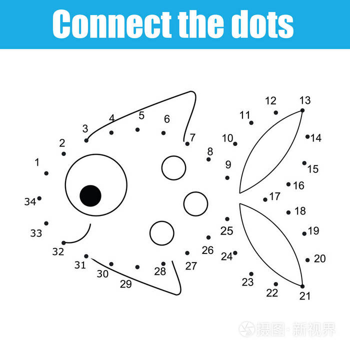 通过数字连接点儿童教育游戏 可打印工作表活动 鱼插画 正版商用图片0fiooj 摄图新视界