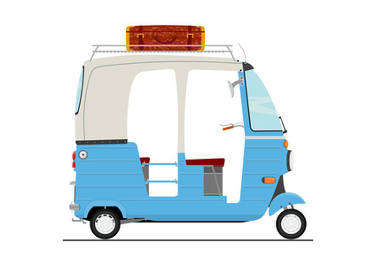 三轮车车辆平面矢量奇异卡通三惠勒笃三轮三轮车.运输车辆侧面图照片