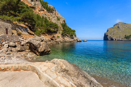 美丽的海湾海滩绿松石海山脉, 卡拉 Sa Calobra, 马略卡岛, 西班牙