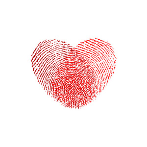 手指轮廓指纹扫描设置与爱心符号概念插图隔离在白色背景和指纹文本与