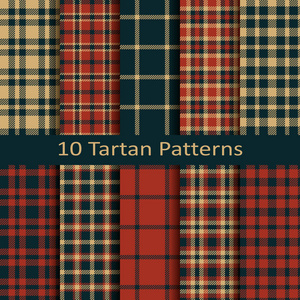 十无缝集矢量为封面 纺织 包装 圣诞广场苏格兰格子 patterns.design