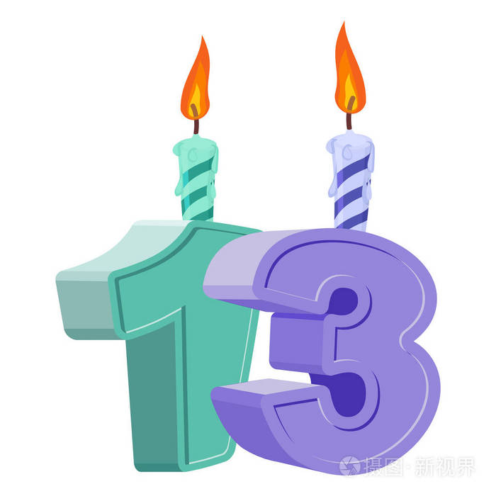 13岁的生日数字与喜庆的节日蛋糕蜡烛