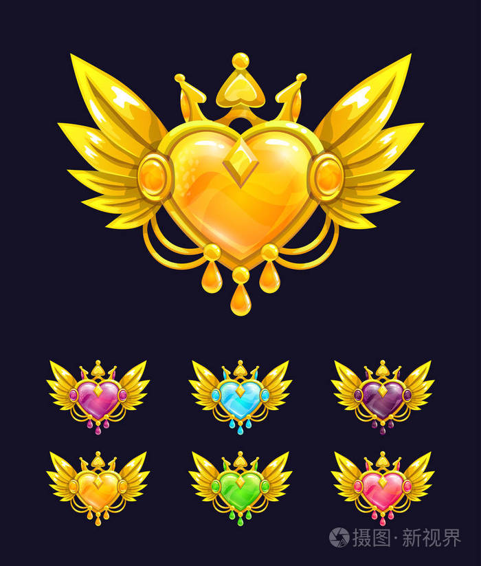 带金色翅膀和皇冠的凉爽装饰心