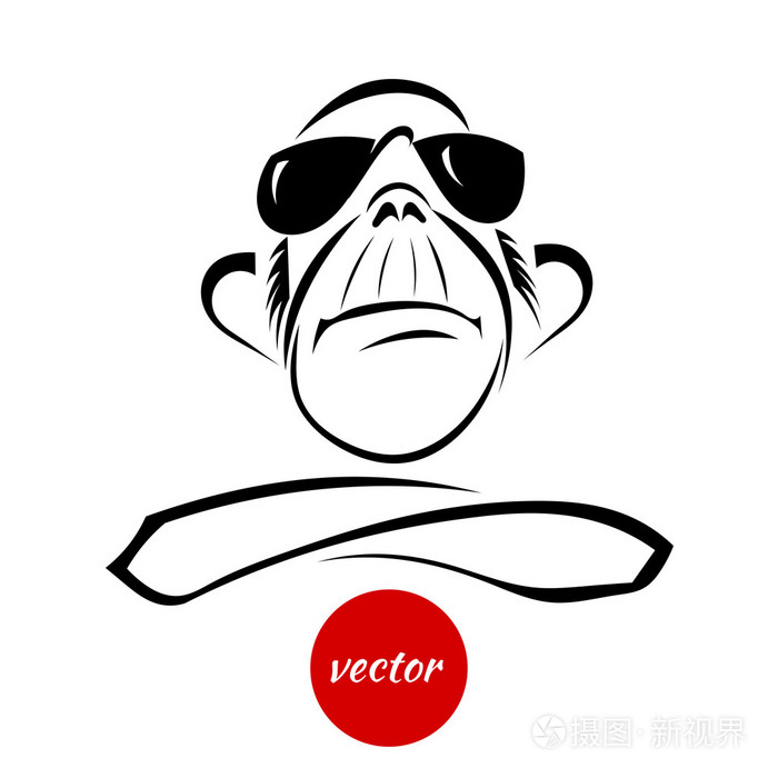 插画 草图猴子用孤立的白色背景上的眼镜.设计.eps