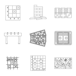 棋盘游戏中大纲样式设置图标。棋盘游戏矢量图符号的大集合