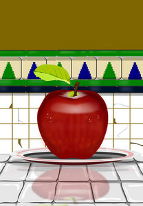 红色苹果在板材与陶瓷安达卢西亚背景