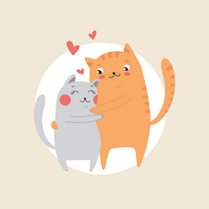 猫咪可爱白底图可爱的猫咪在爱拥抱.快乐的情人节明信片.矢量图照片