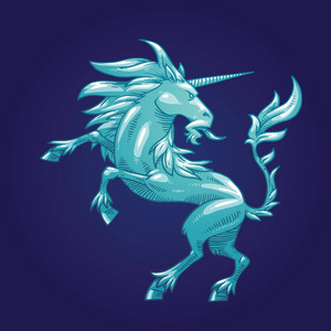 彩色图像纹章独角兽右转头鞠躬, 彩色图像纹章麒麟双翼左拐, 彩色