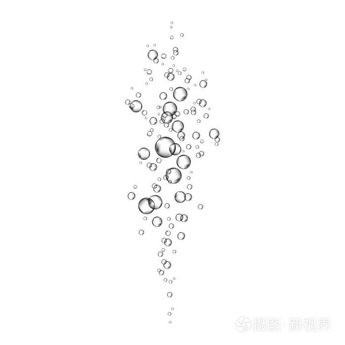 氧气泡在白色背景上流动